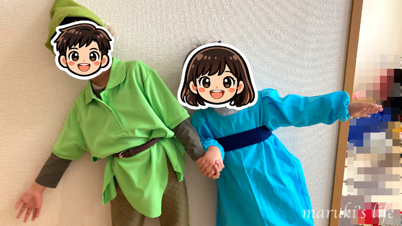 帽子までそろえたピーターパンとウェンディの子ども仮装